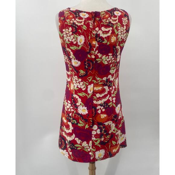 Vintage 90s Esprit Graphic Floral Print Mini Shift Dress Scoop Neck Red Womens 8 - Picture 5 of 8